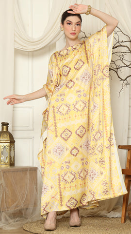 Yellow Ikat Gold Short Sleeve Kaftan