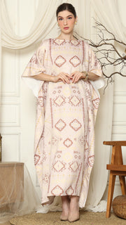 Dusty Pink Ikat Gold Short Sleeve Kaftan