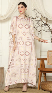 Dusty Pink Ikat Gold Short Sleeve Kaftan