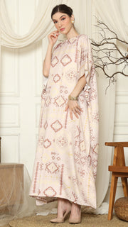 Dusty Pink Ikat Gold Short Sleeve Kaftan