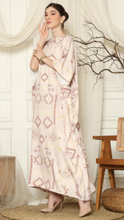 Dusty Pink Ikat Gold Short Sleeve Kaftan