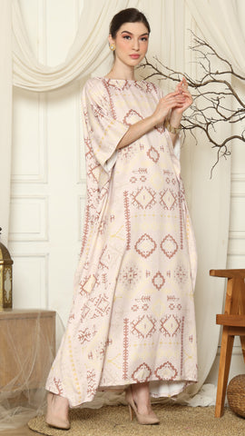 Dusty Pink Ikat Gold Short Sleeve Kaftan