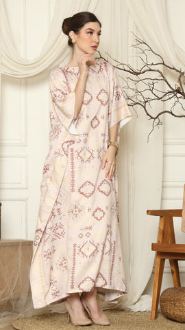 Dusty Pink Ikat Gold Short Sleeve Kaftan