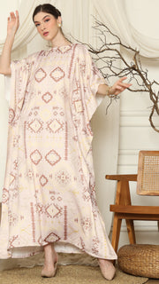 Dusty Pink Ikat Gold Short Sleeve Kaftan