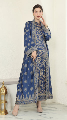 Blue Gold Outer Dress Set