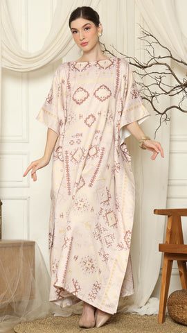 Dusty Pink Ikat Gold Short Sleeve Kaftan