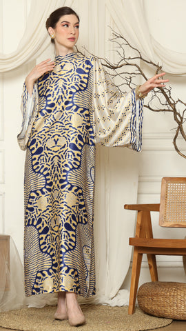Yellow Blue Batik Long Sleeve Dress