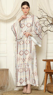 Light Grey Ikat Gold Long Sleeve Dress