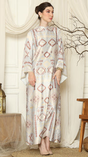 Light Grey Ikat Gold Long Sleeve Dress