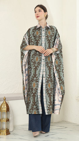 Green Pink Button Kaftan