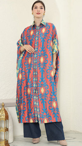 Red Blue Button Kaftan