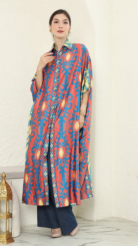 Red Blue Button Kaftan