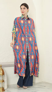 Red Blue Button Kaftan