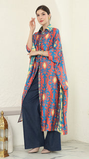 Red Blue Button Kaftan