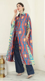 Red Blue Button Kaftan