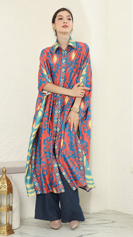 Red Blue Button Kaftan