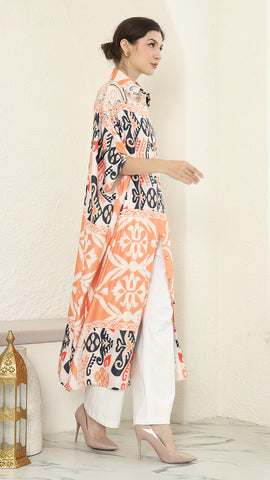 Coral Button Kaftan