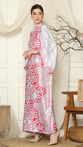 Pink Aqua Batik Long Sleeve Dress