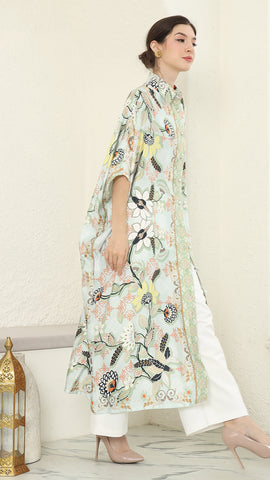 Green Flower Button Kaftan