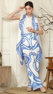 Blue White Abstract Batik Vest Set