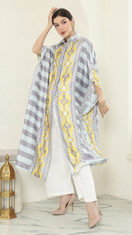 Yellow Grey Button Kaftan