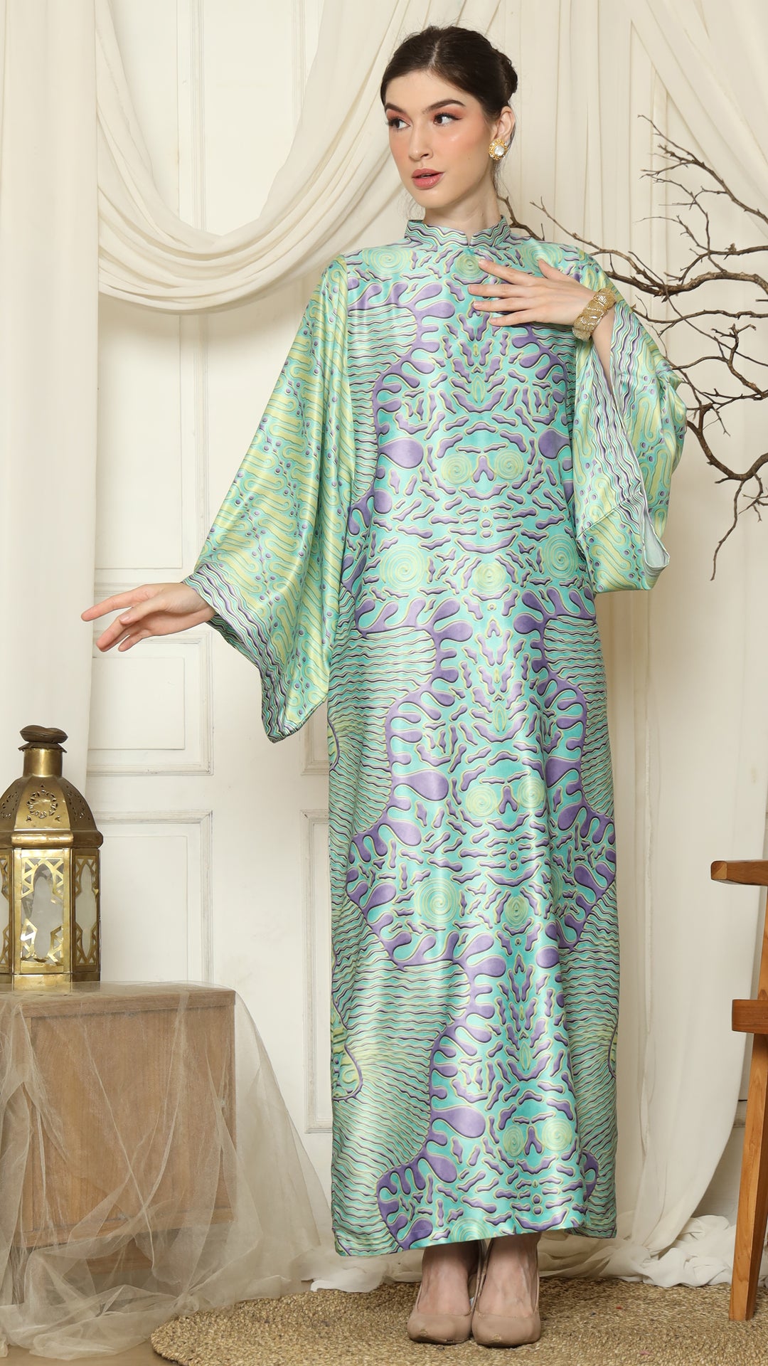 Green Purple Batik Long Sleeve Dress Kanzi Collection Green Purple Batik Long Sleeve Dress Kanzi Collection