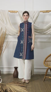 Blue Handwoven Ikat Chongsam Vest