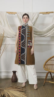 Mustard Handwoven Ikat Chongsam Vest