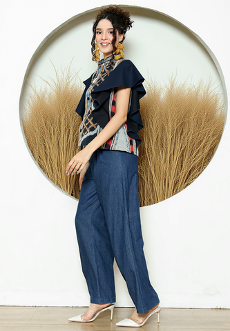 Black Tribal Ikat Vest Bomber