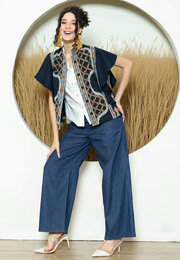 Black Tribal Ikat Vest Bomber