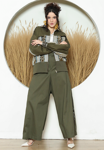 Army Handwoven Ikat Bomber Jacket