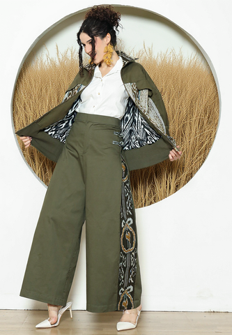 Army Handwoven Ikat Bomber Jacket