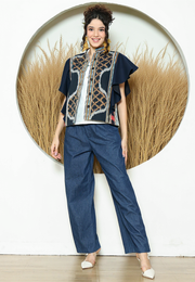 Black Tribal Ikat Vest Bomber