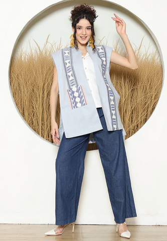 Grey Ikat Cape Blazer