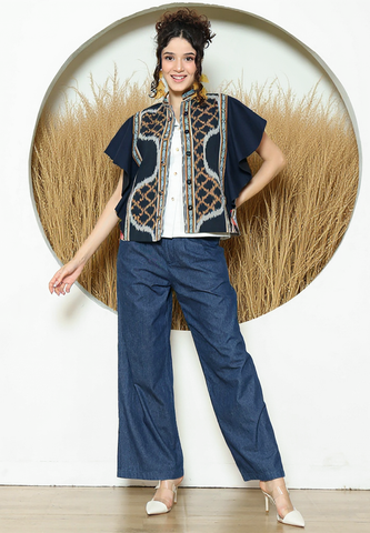 Black Tribal Ikat Vest Bomber