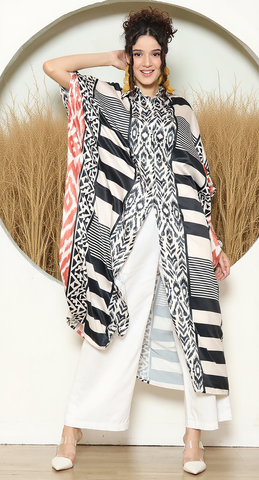 STRIPE IKAT BUTTON KAFTAN
