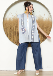 Grey Ikat Cape Blazer