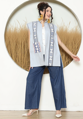 Grey Ikat Cape Blazer