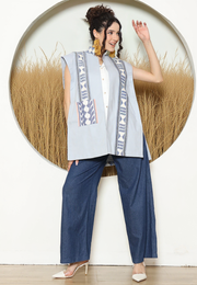 Grey Ikat Cape Blazer