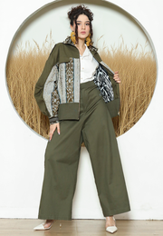 Army Handwoven Ikat Bomber Jacket