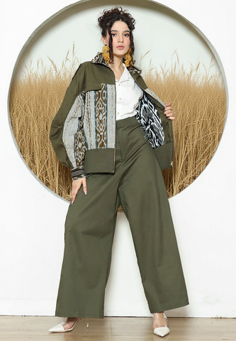 Army Handwoven Ikat Bomber Jacket