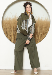 Army Handwoven Ikat Bomber Jacket