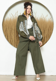 Army Handwoven Ikat Bomber Jacket