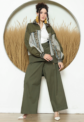 Army Handwoven Ikat Bomber Jacket