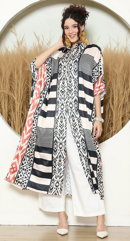 STRIPE IKAT BUTTON KAFTAN