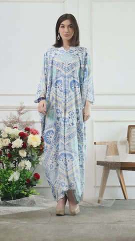 Blue Kanzi Long Sleeve Geometric Kaftan.