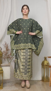 Emerald Green Songket Round neck Sarong Set