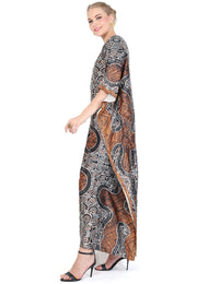 Kanzi Short Sleeve Brown Batik Kaftan