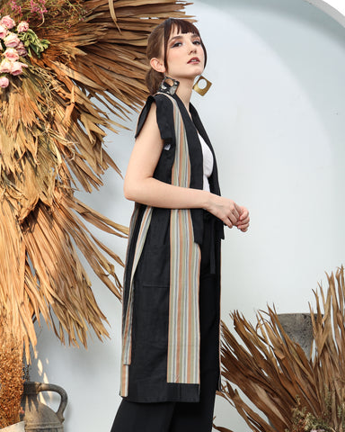 Brown Stripe Ikat Kimono