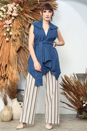 Blue Vest Overlay Linen with Belt